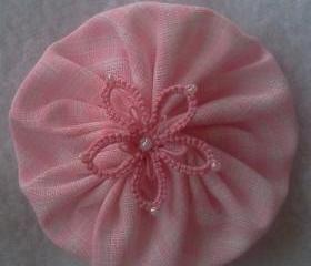 Pink Tatting Flower, Yo-Yo Hair Clip