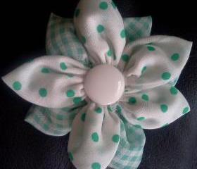 Dotted White and Green Flower Hair Clip